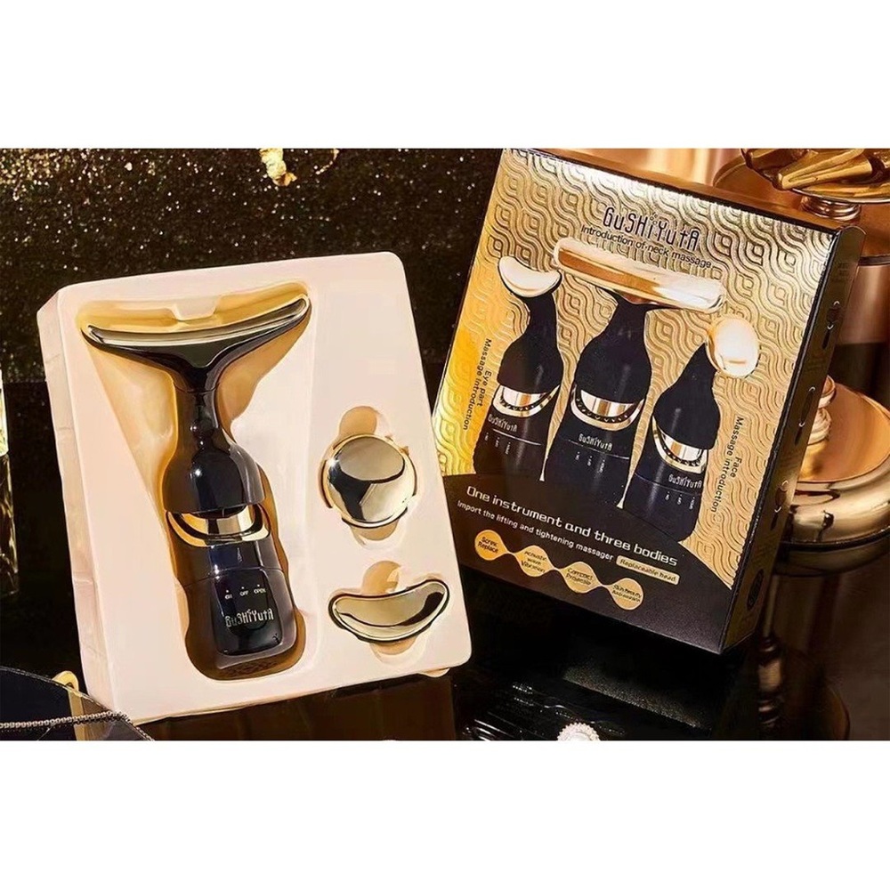 NEW Gushiyuta 3-in-1 Portable Black & Gold Beauty Massager~Lifting & Tightening
